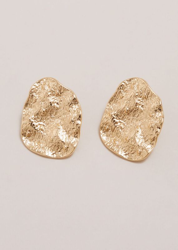 Gold Large Textured Circle Stud Earrings