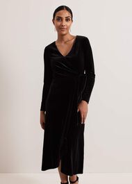 ${product-id}-Petite Julia Black Velvet Wrap Dress-Black-${view-type}