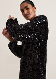 Trudy Black Sequin Velvet Shift Dress